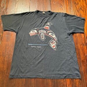 Vintage Victoria Canada Shirt Mens XL Black Haida Orca Graphic Single Stitch 90s